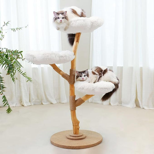 Xiamiao Modern Cat Tree for Indoor Cats, Wooden Cat Condos and Towers for Large Cats Washable, Luxury Cat Furniture with Replaceable Scratching Pad, 55 Inches Tall